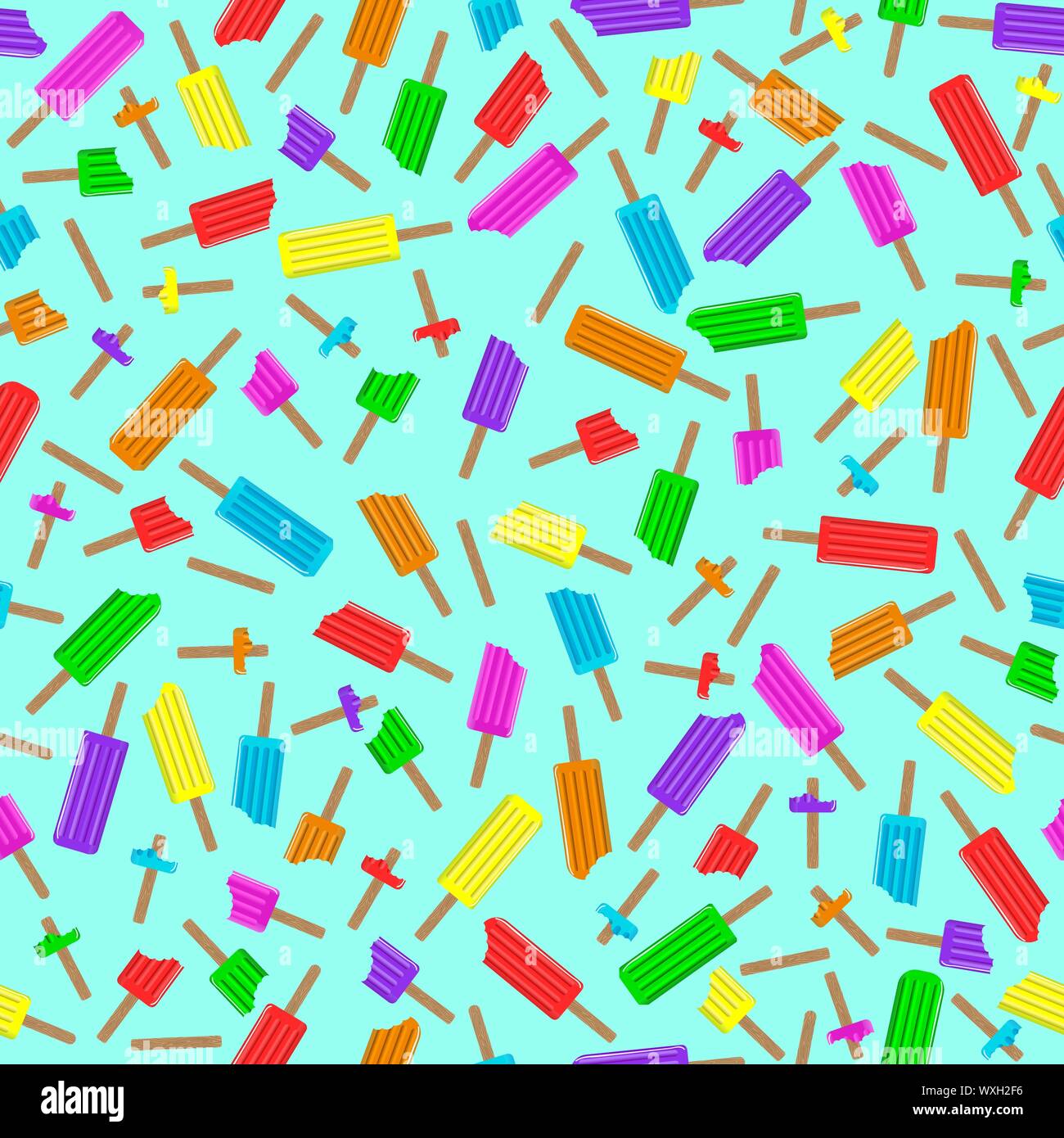 Motif transparent composé de sucettes assorties de diverses couleurs et saveurs sur fond bleu Illustration de Vecteur