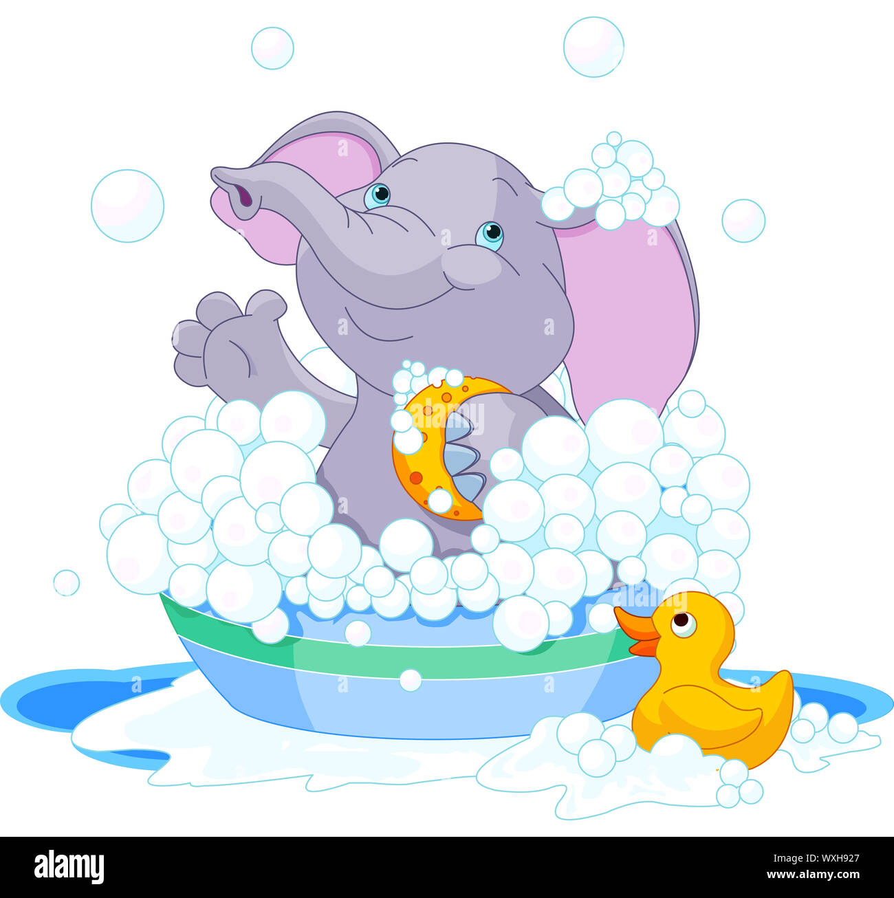 Très mignon d'avoir un éléphant baignoire savonneuse Banque D'Images