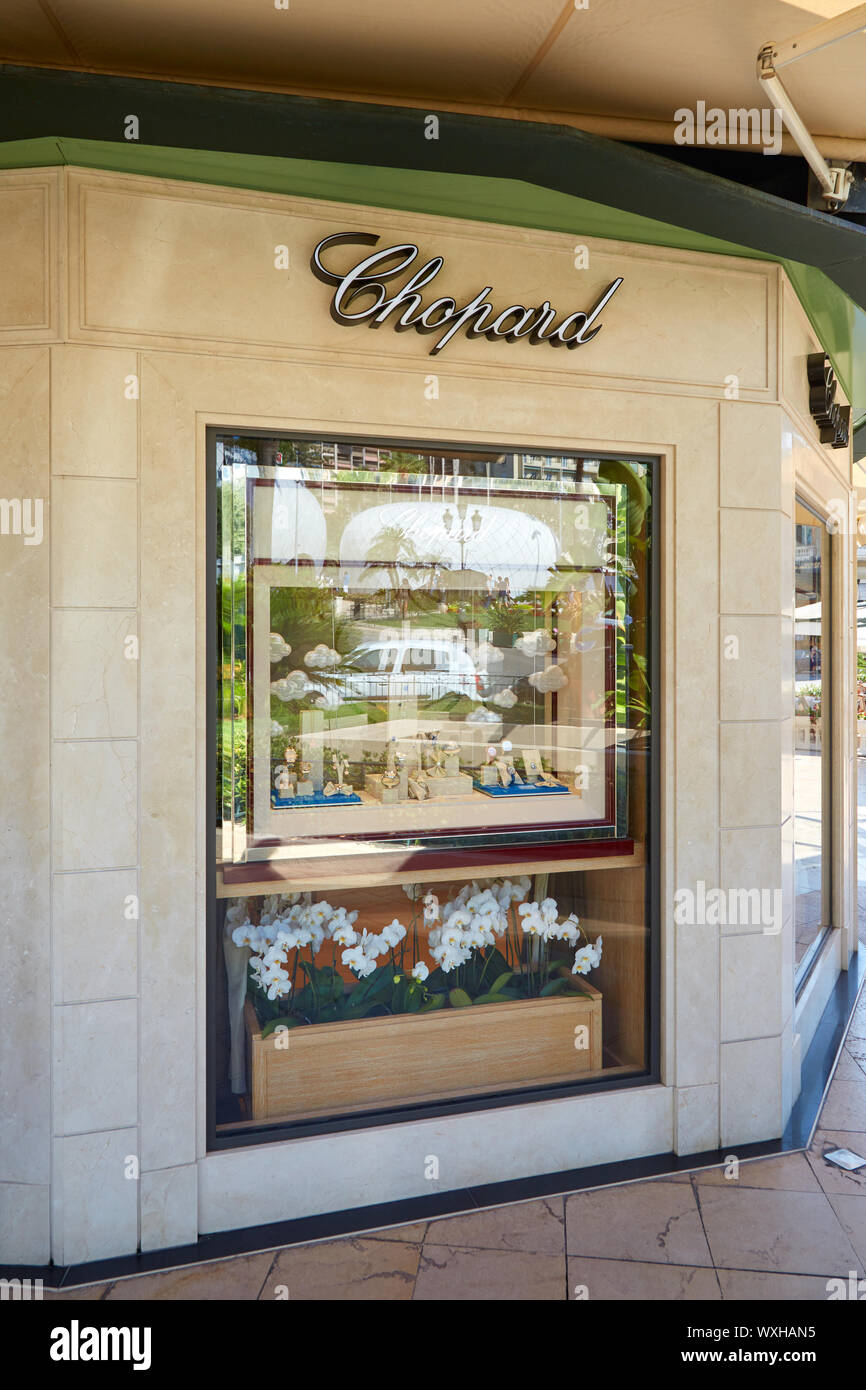 MONTE CARLO, MONACO - le 21 août 2016 : Chopard Bijoux, boutique de luxe dans la fenêtre Monte Carlo, Monaco. Banque D'Images