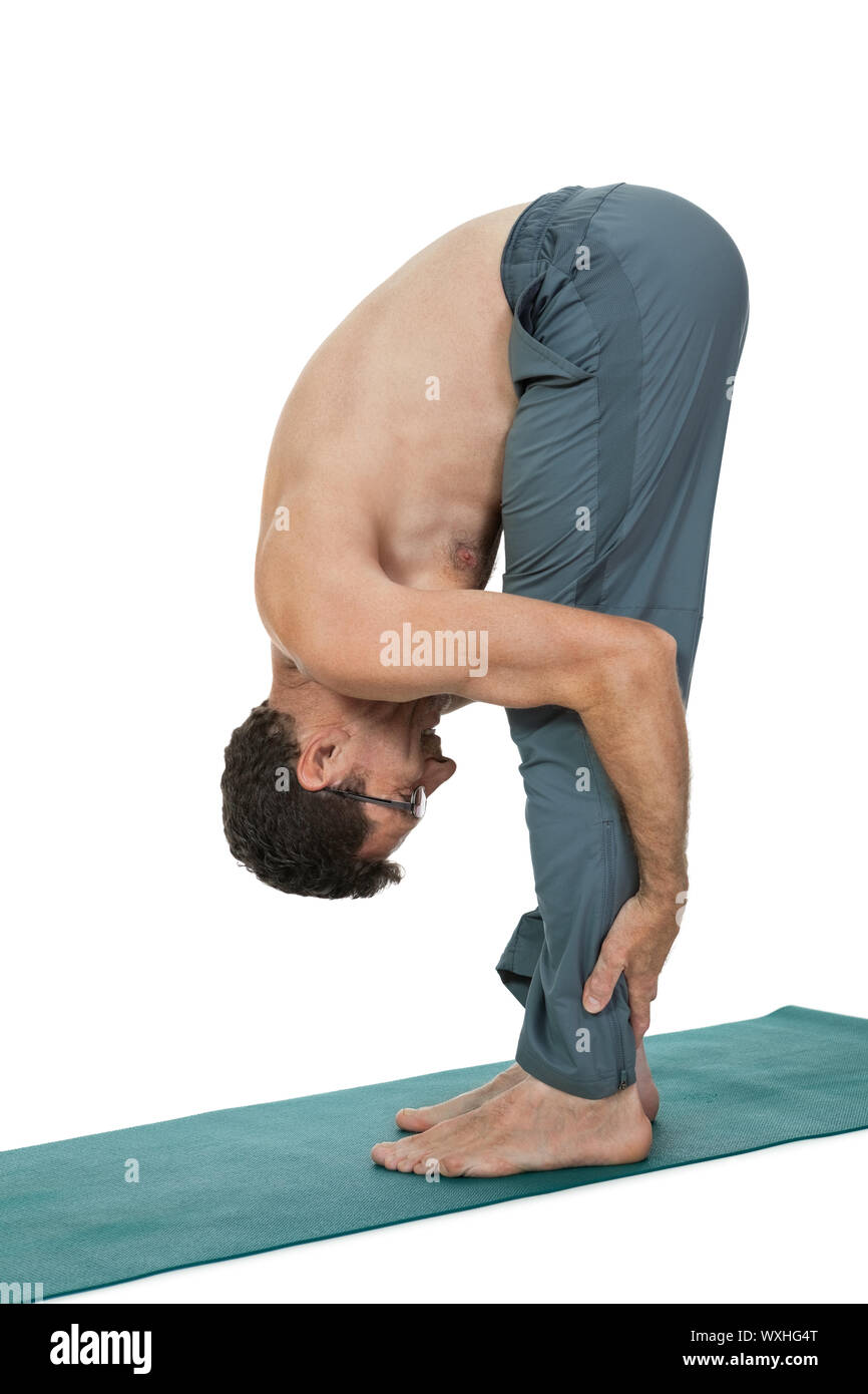 L'homme souriant adultes entraînement fitness sport faire isolated on white Banque D'Images