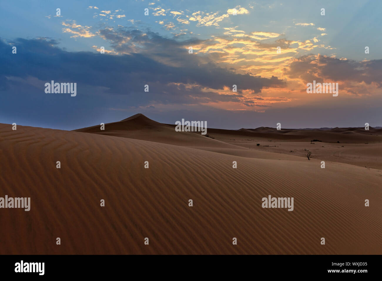 Coucher du soleil du désert, l'Arabie Saoudite Banque D'Images