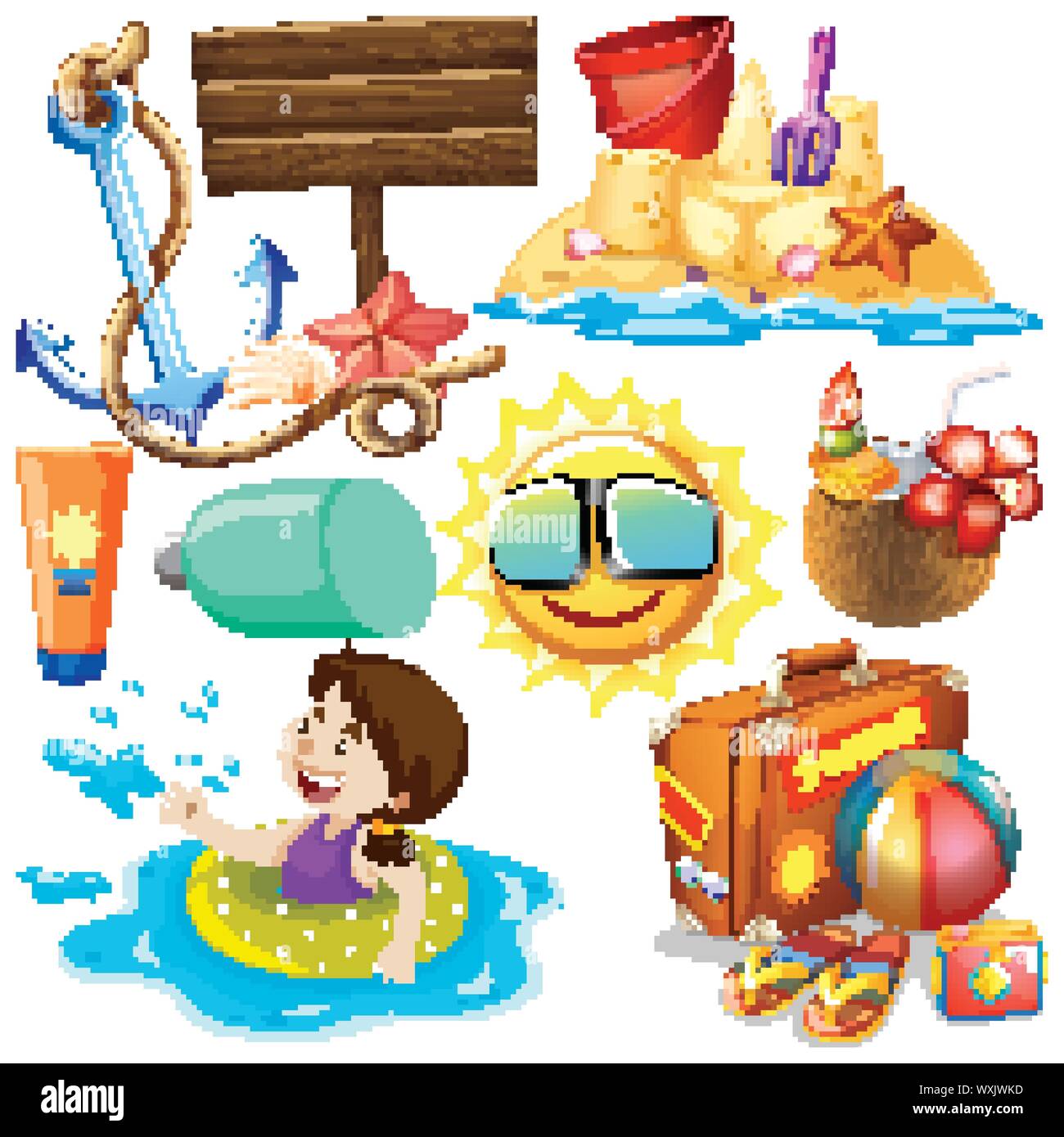 Ensemble d'objets isolés thème des vacances d'illustration Illustration de Vecteur