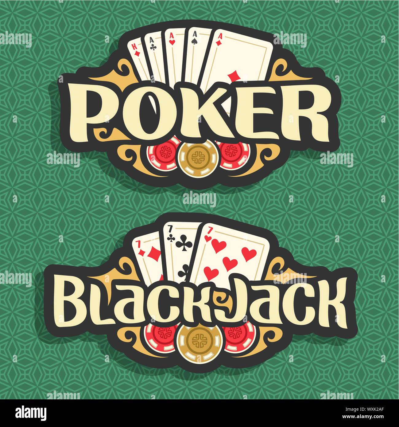 Logo vector pour le Poker et le Black Jack sur vert motif transparent. Illustration de Vecteur