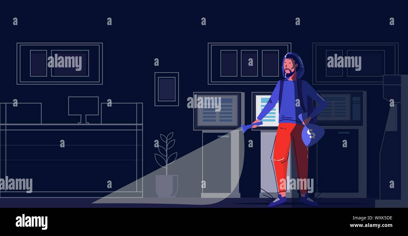 Le caractère criminel des sacs d'argent tenant en utilisant une lampe de vol vol voleur moderne concept banque nuit pleine longueur horizontale croquis d'intérieur Illustration de Vecteur Le caractère criminel des sacs d'argent tenant en utilisant une lampe de vol vol voleur moderne concept banque nuit pleine longueur horizontale croquis d'intérieur Illustration de Vecteur