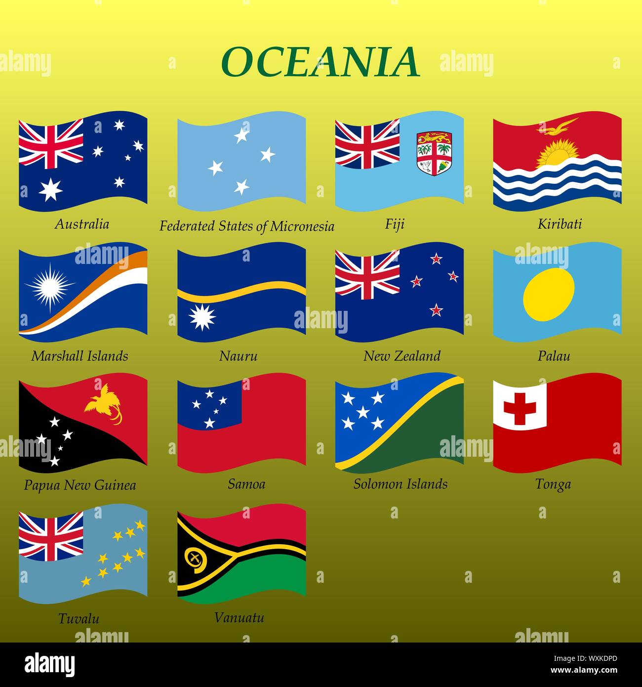 Ensemble de brandissant des drapeaux d'Océanie vector illustration Illustration de Vecteur