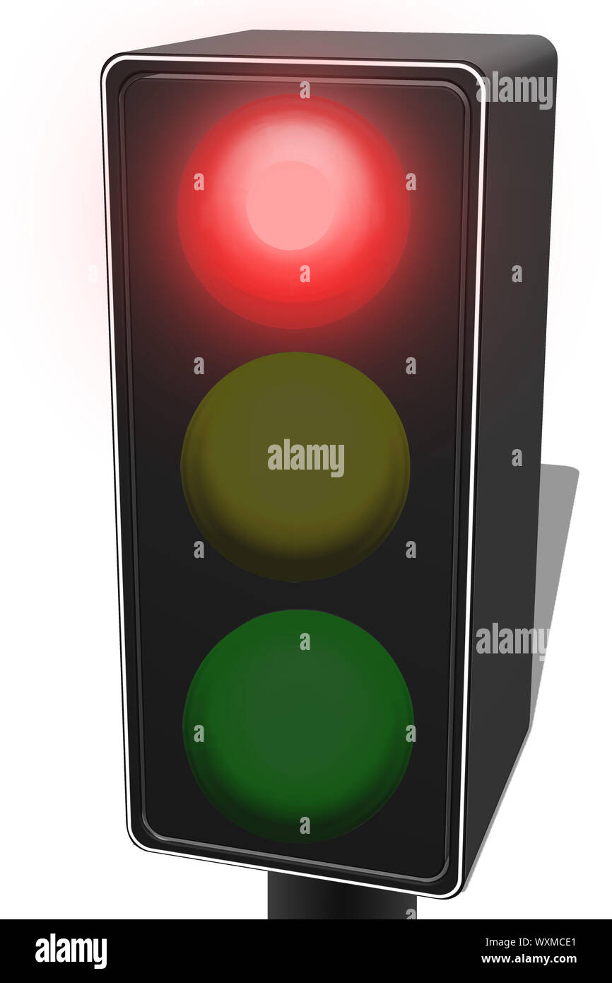 3d illustration d'un feu de circulation avec le feu rouge à l'arrière-plan blanc Banque D'Images