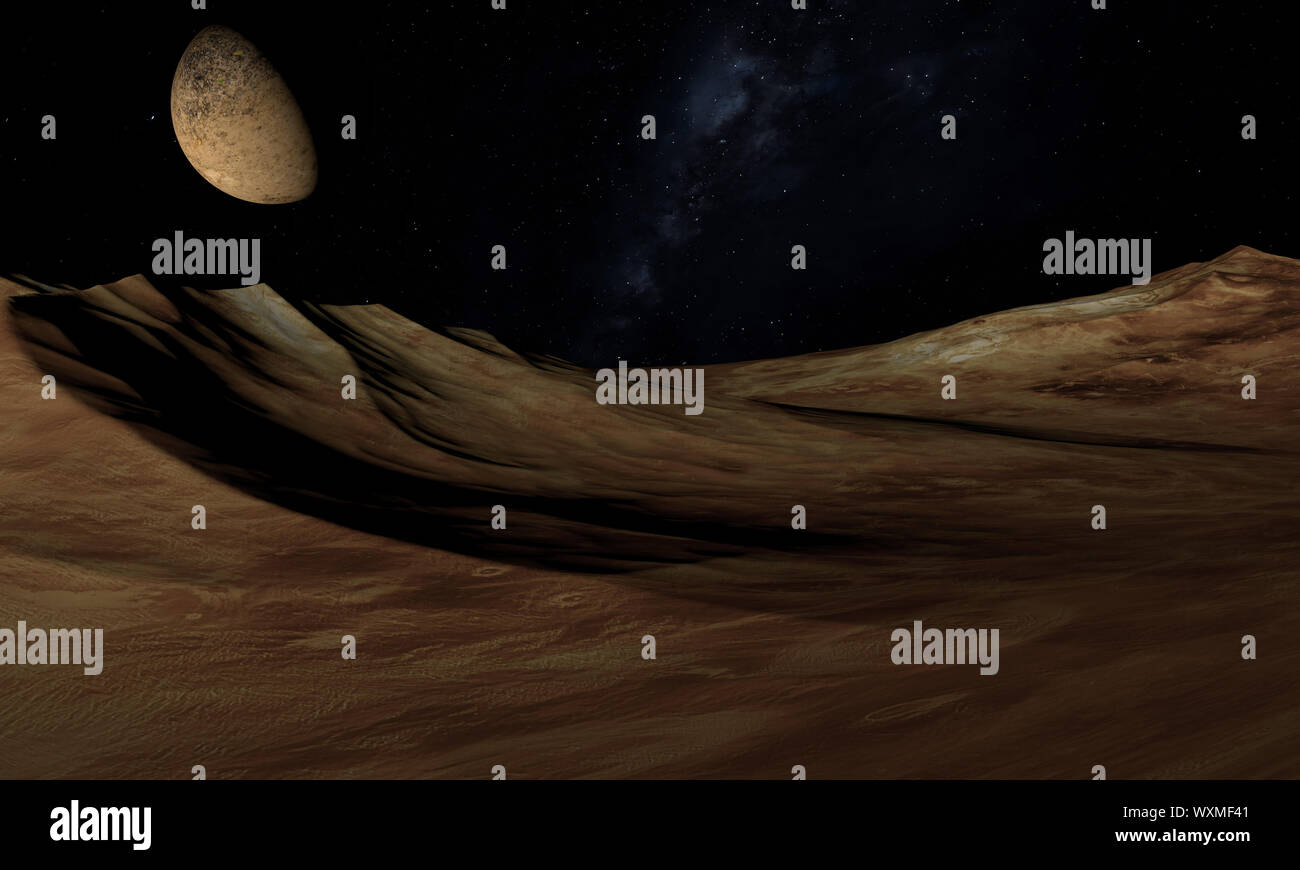Planète étrangère - Ordinateur en rendu 3D illustration. Les roches et lune Banque D'Images