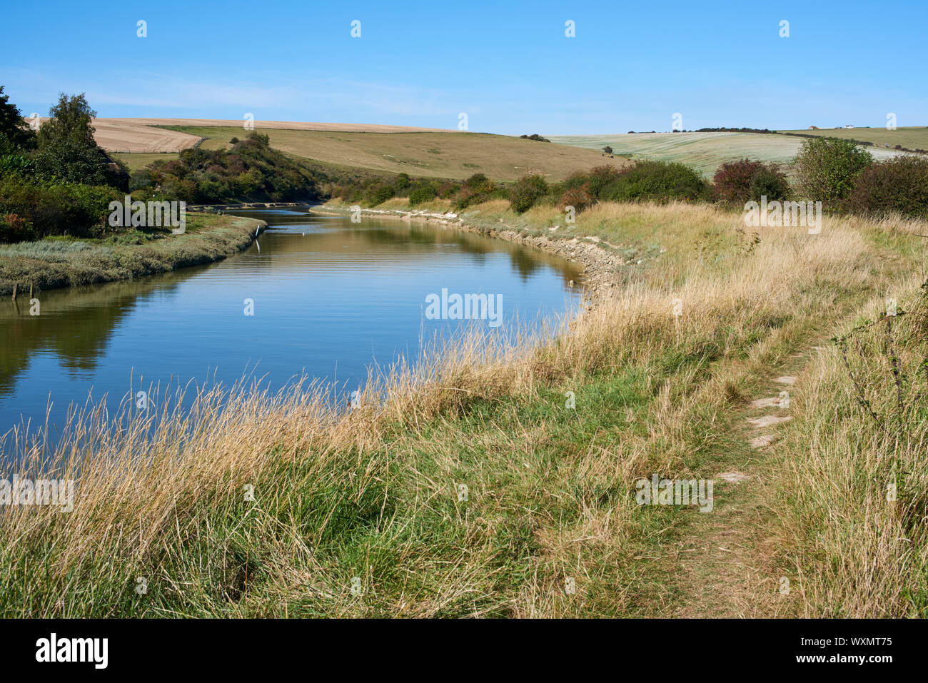 La marée en rivière Cuckmere près de Exceat, East Sussex, UK, en septembre Banque D'Images