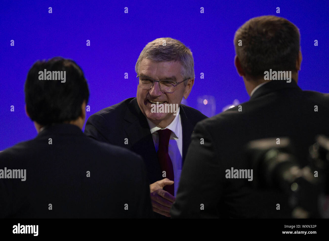 Beijing, Chine. Sep 17, 2019. Le président du CIO, Thomas Bach est perçu avant le Beijing 2022 Les Jeux olympiques et paralympiques d'hiver de mascot cérémonie de lancement à Beijing, capitale de Chine, le 17 septembre 2019. Crédit : Li Ming/Xinhua/Alamy Live News Banque D'Images