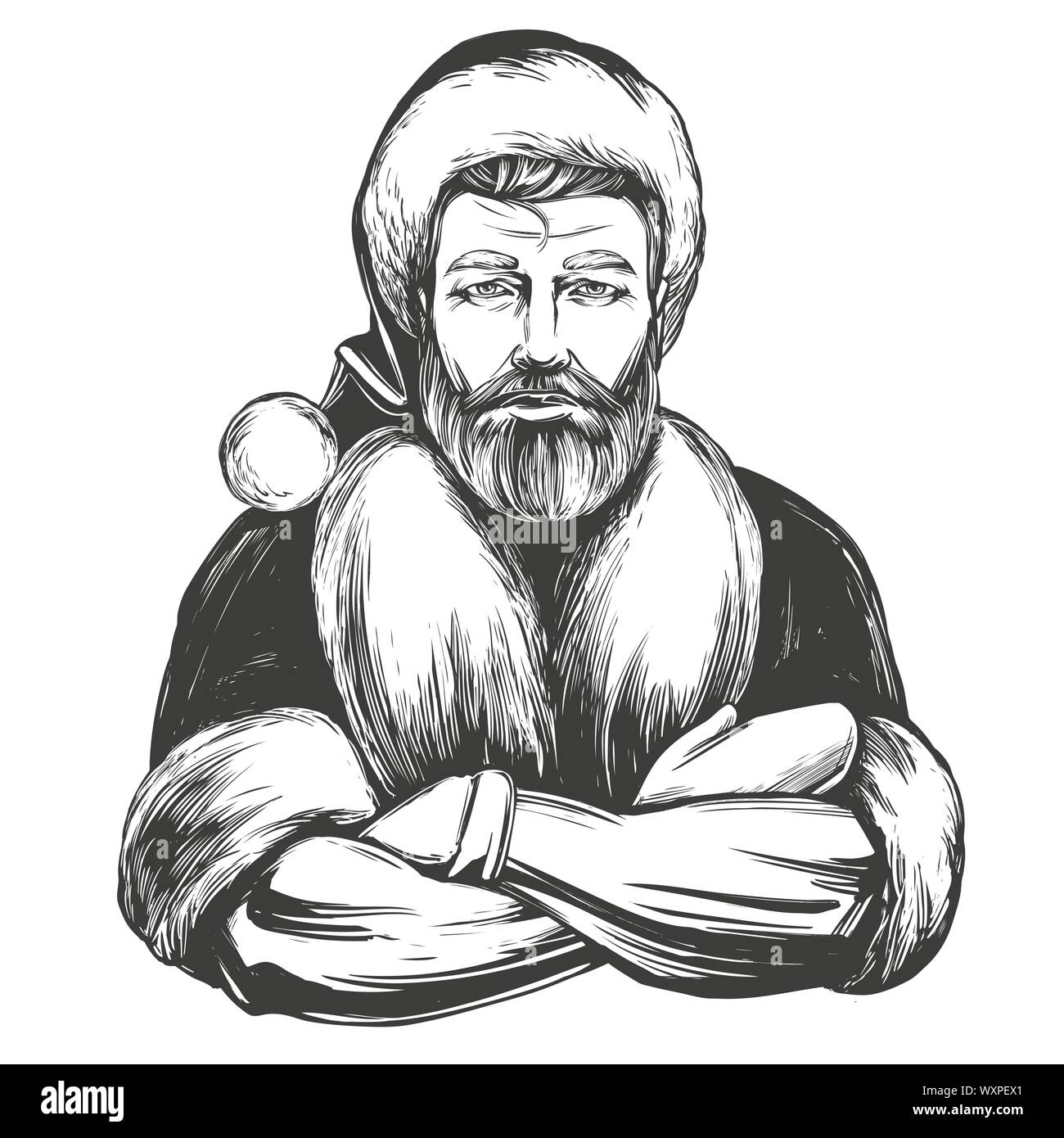 Le Père Noël moderne homme macho, symbole de Noël hand drawn vector illustration croquis. Illustration de Vecteur