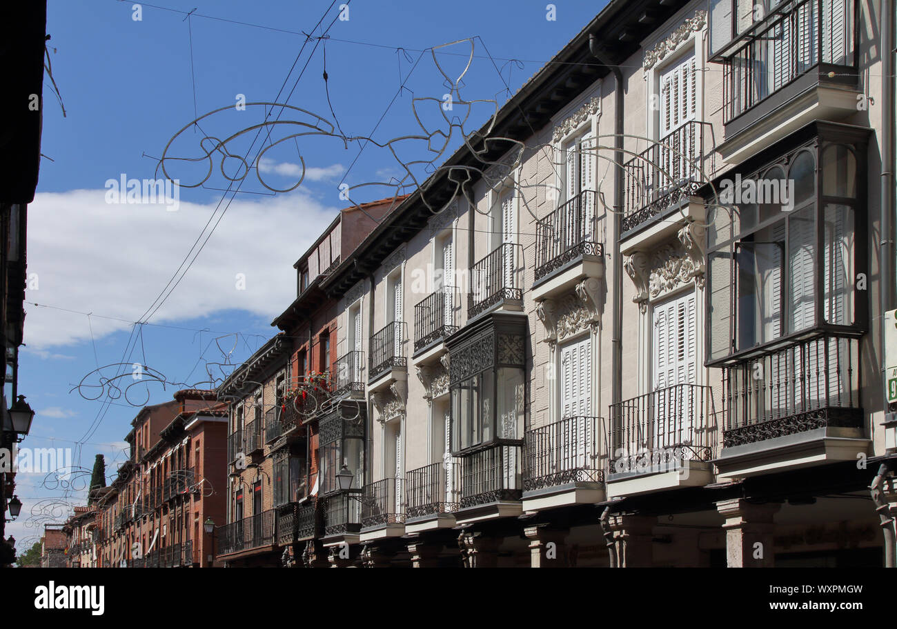 Détail de maisons sur la Calle Mayor, Alcala de Henares Banque D'Images