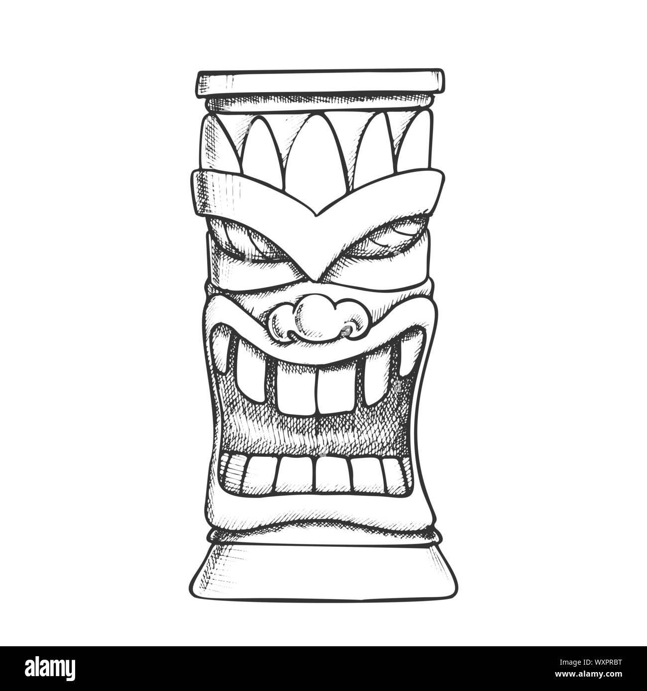 Idole Tiki Totem en bois sculpté vecteur Monochrome Illustration de Vecteur