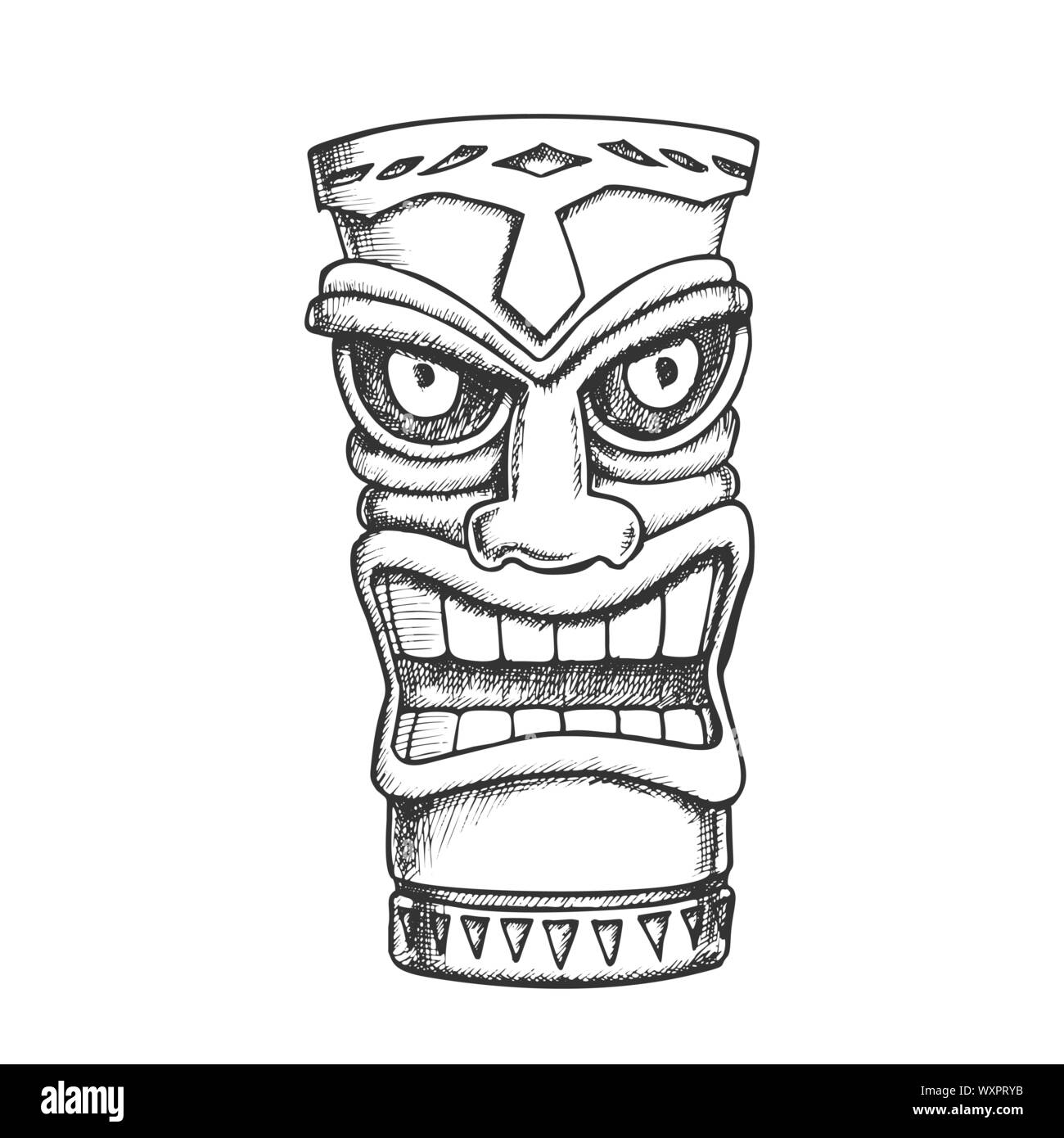 Statue en bois sculpté d'idole Tiki Vecteur Monochrome Illustration de Vecteur