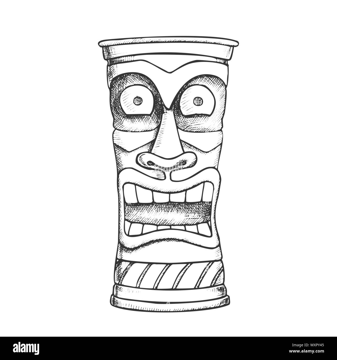 Bois sculpté idole Tiki Totem vecteur d'encre fou rire Illustration de Vecteur