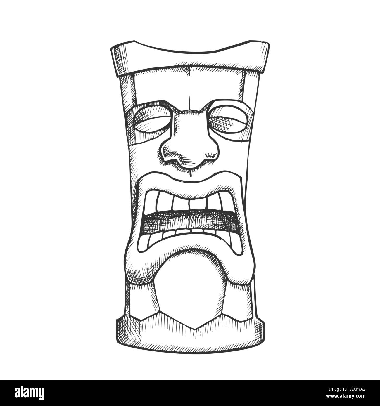 Idole Tiki Totem pleurer en bois sculpté vecteur d'encre Illustration de Vecteur