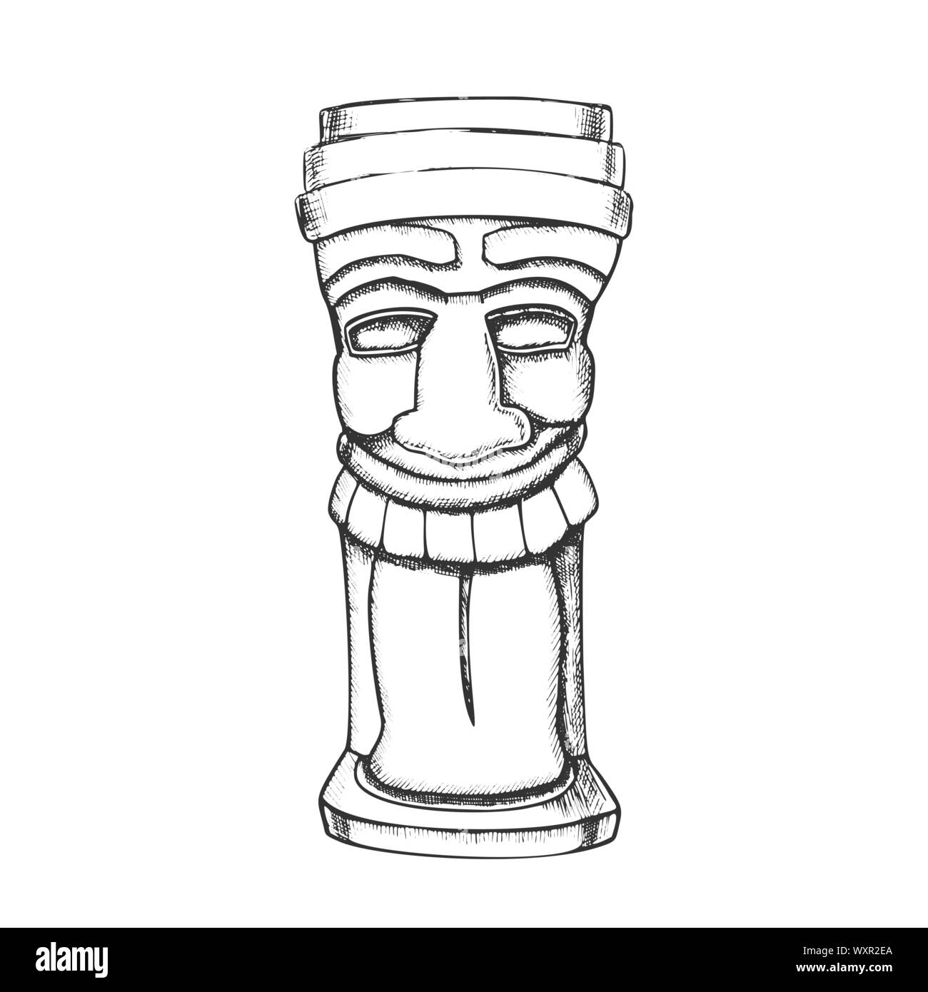 Idole Tiki Totem Bois sculpté vecteur Monochrome Illustration de Vecteur