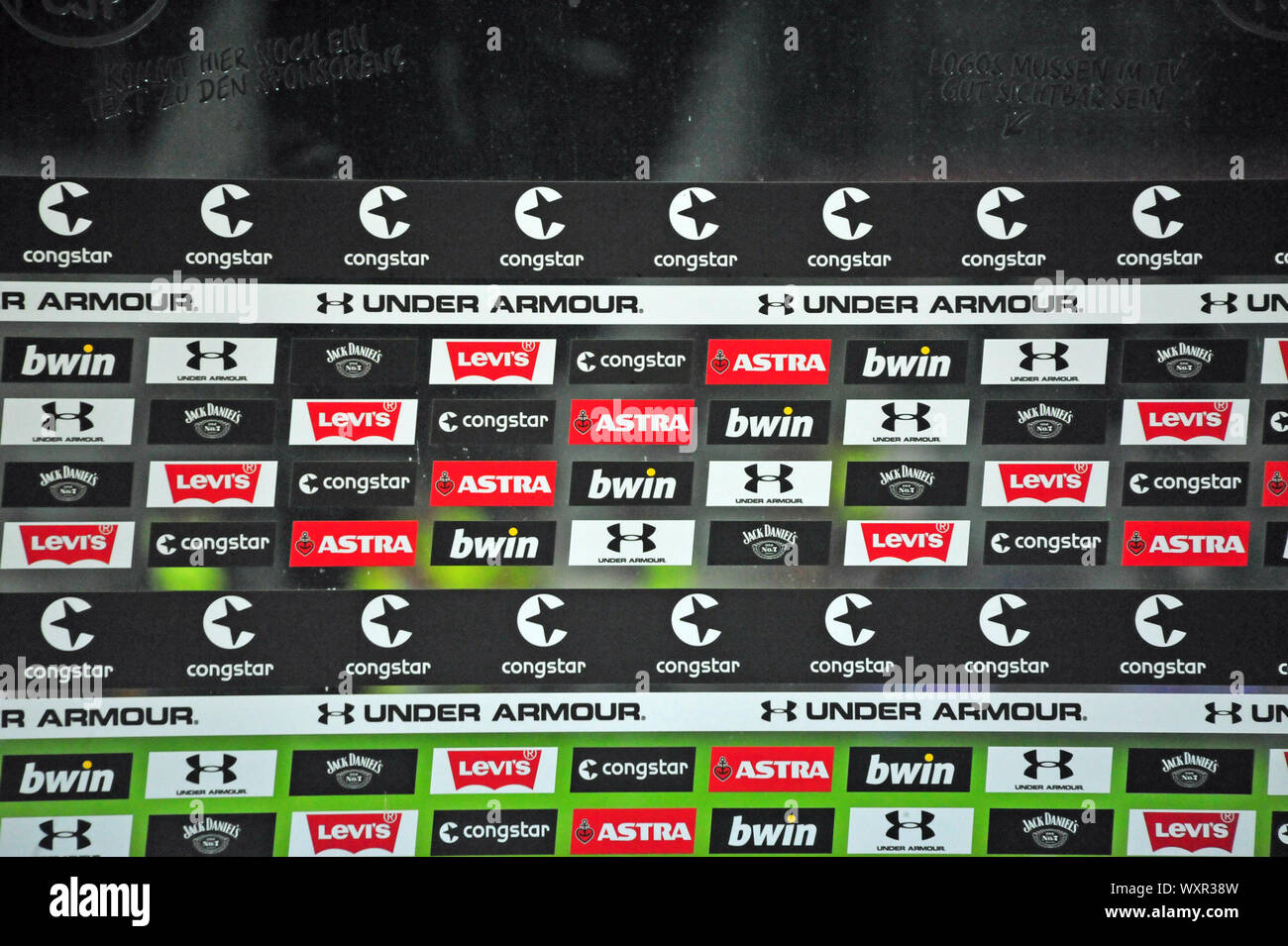 Interview-Wand, Millerntor-Stadion, FC St Pauli, Hambourg Banque D'Images