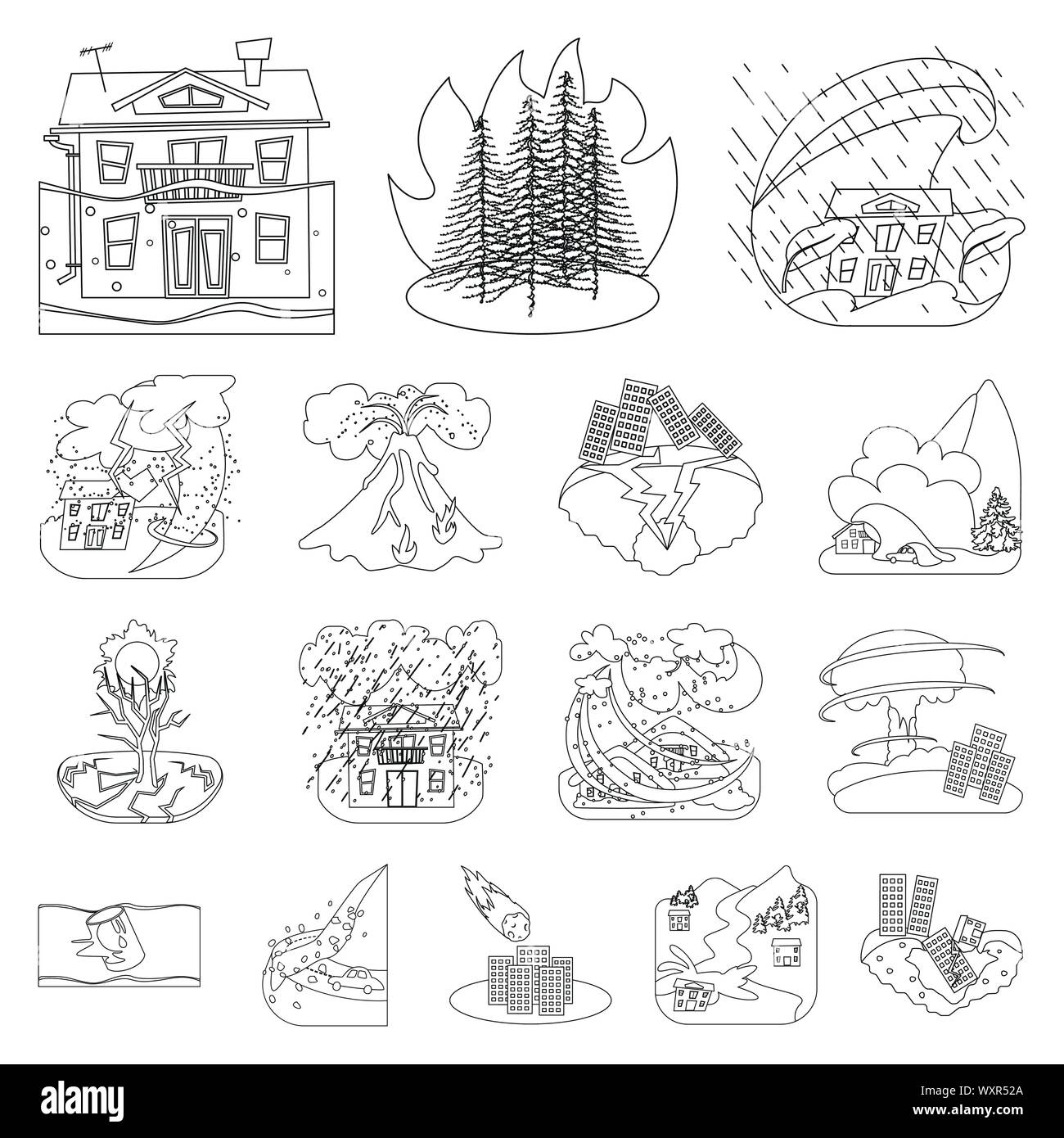 De conception de scénario catastrophe cataclysme et icône. Collection de cataclysme et icône vecteur apocalypse pour stock. Illustration de Vecteur