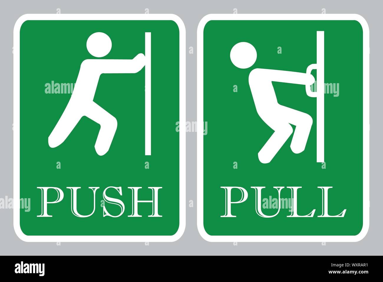 Push Pull enseigne de porte.pousser tirer la porte des signes sur fond vert  par dessin illustration Photo Stock - Alamy