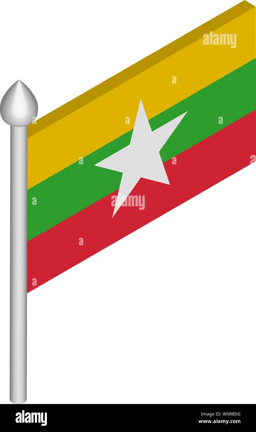Illustration isométrique avec mât de drapeau Myanmar - Birmanie Illustration de Vecteur