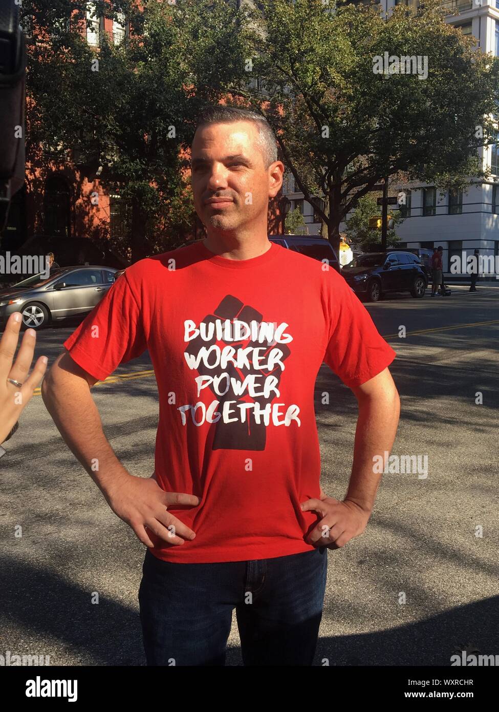 New York, NY, USA. Sep 17, 2019. Brendan Sexton, directeur exécutif, à la guilde des pilotes indépendants et Uber Lyft ralentissement conducteur/manifestation à New York, New York le 17 septembre 2019. Rainmaker : Crédit Photo/media/Alamy Punch Live News Banque D'Images