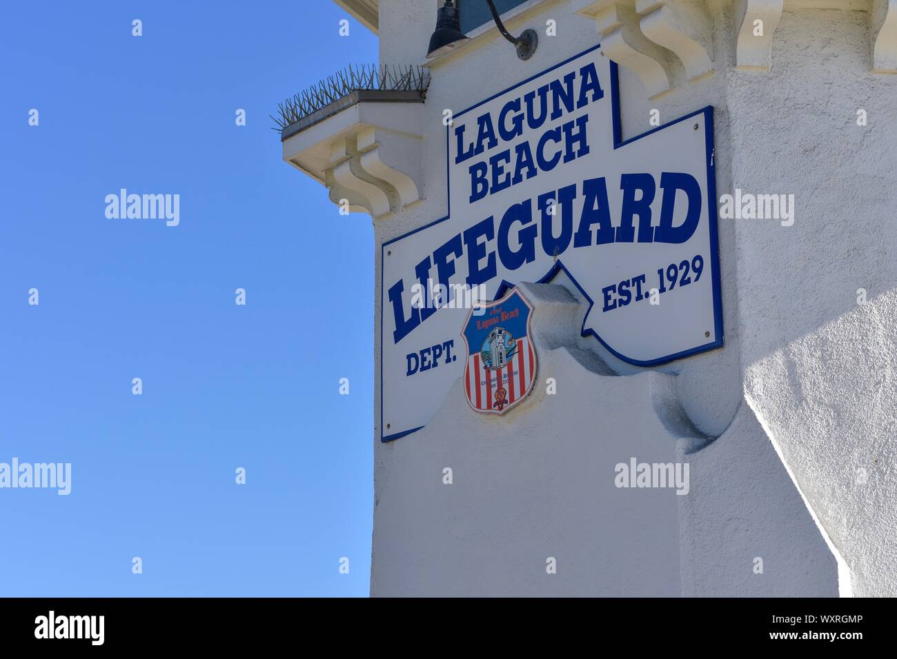 Lifeguard station signe à Laguna Beach Los Angeles Banque D'Images