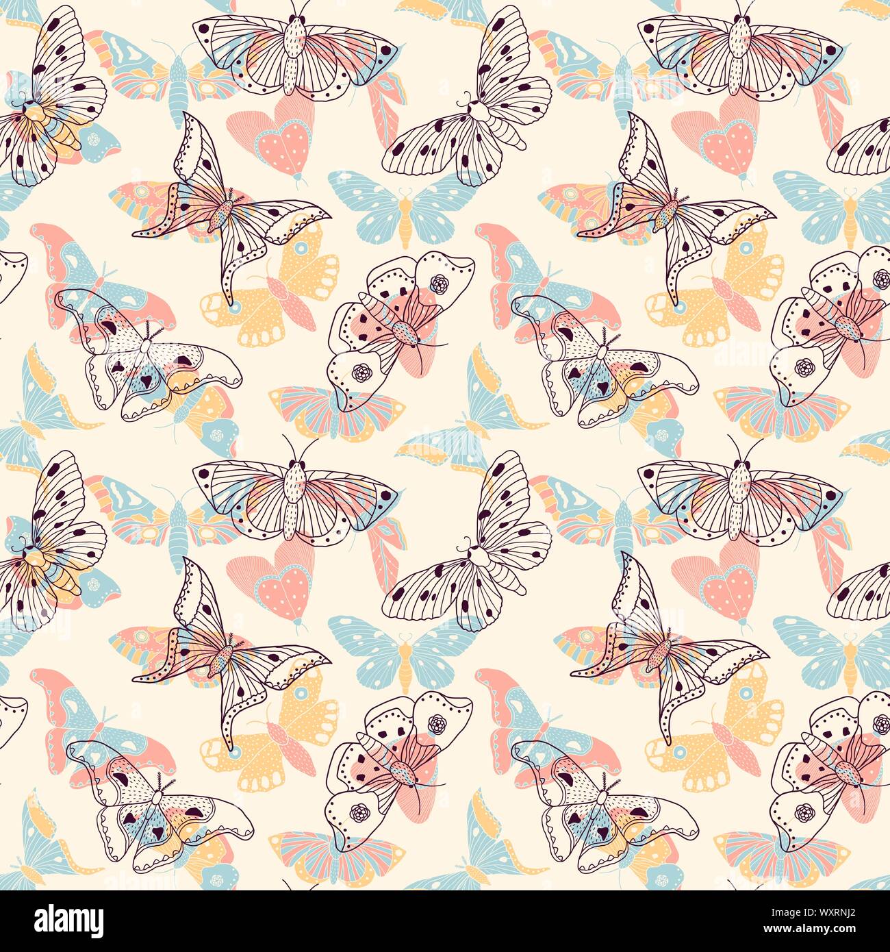 Avec motif papillons dessinés à la main, Illustration de Vecteur