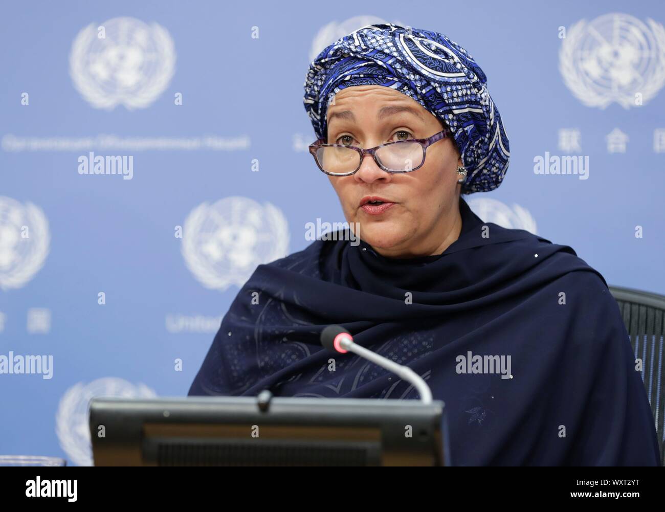 Organisation des Nations Unies, New York, USA, le 17 septembre 2019 - Secrétaire général adjoint Amina Mohammed et Luis Alfonso de Alba, Envoyé spécial du Secrétaire général des Nations Unies pour le Sommet sur le climat de 2019, l'appui court sur les réunions de haut niveau de la 74e session de l'Assemblée générale des Nations Unies aujourd'hui au siège des Nations Unies à New York.Photo : Luiz Rampelotto/EuropaNewswire Crédit photo obligatoire. Dans le monde d'utilisation | Banque D'Images