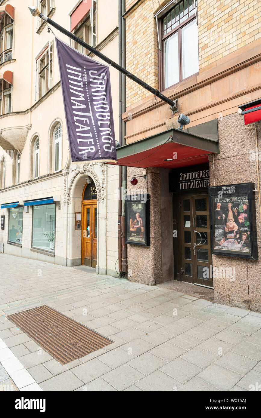 Stockholm, Suède. Septembre 2019. Vue de la porte d'entrée à l'intima Teater Strindbergs Banque D'Images