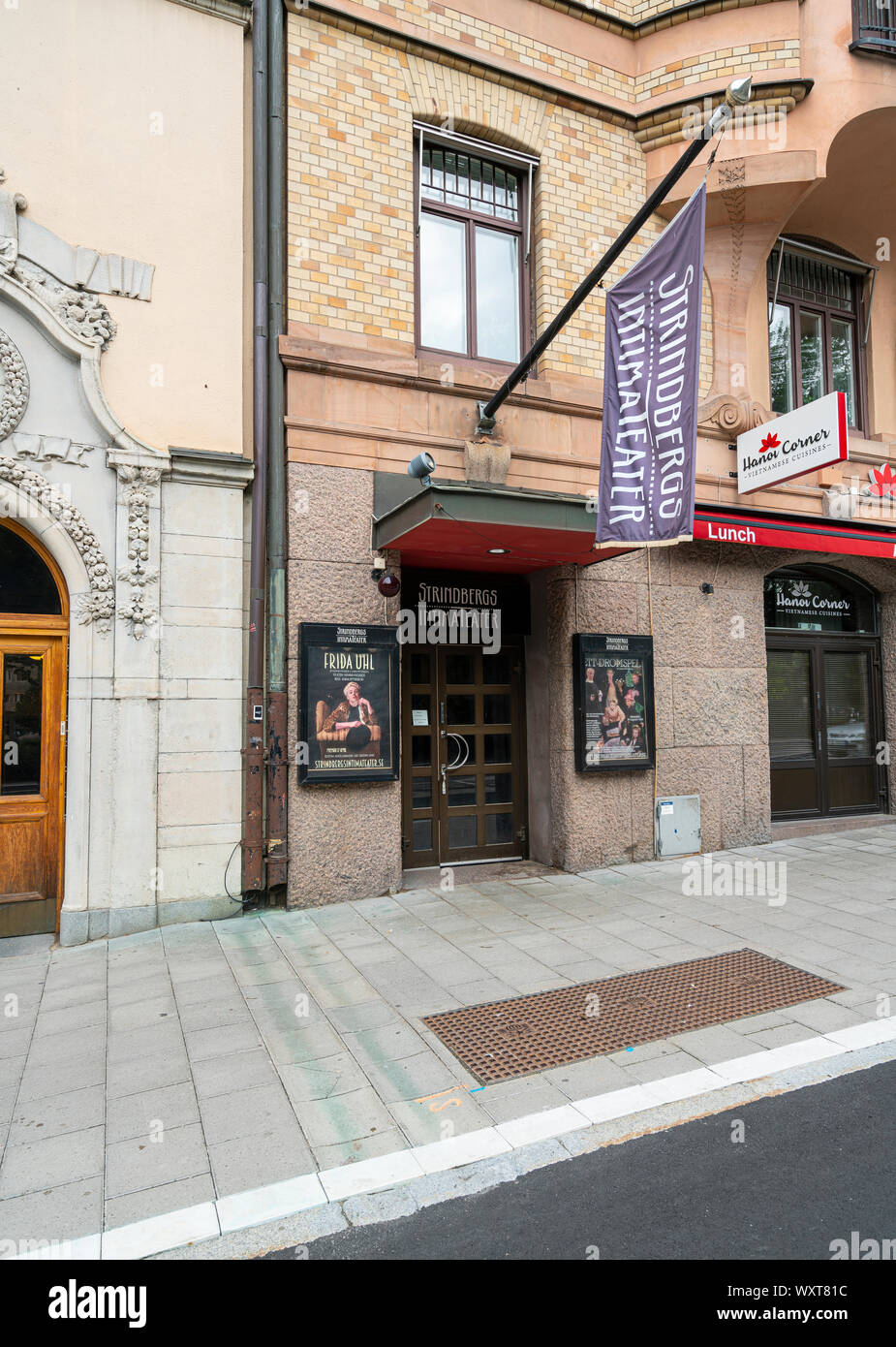 Stockholm, Suède. Septembre 2019. Une vue de la porte à Strindbergs centrance Intima Teater Banque D'Images
