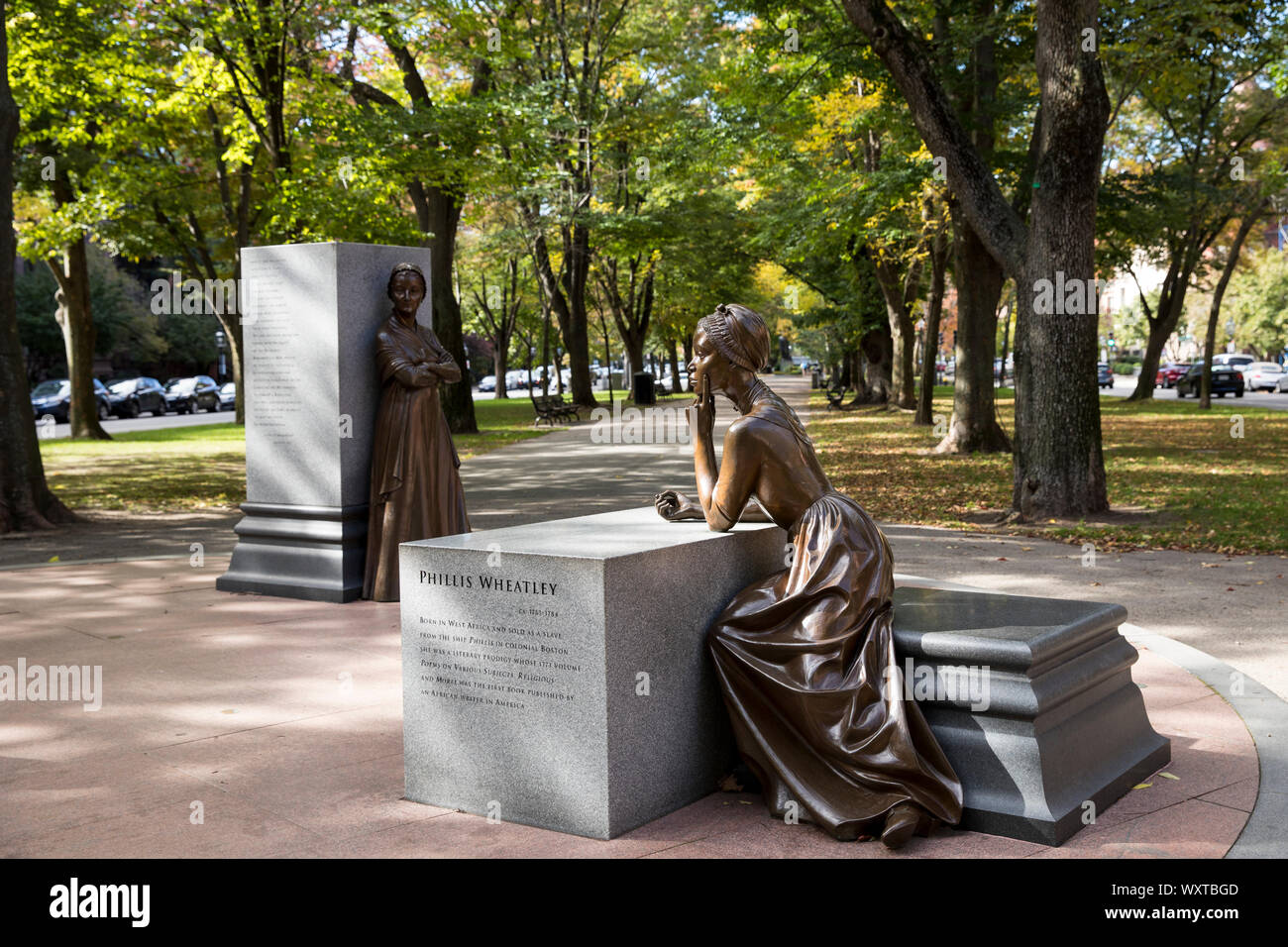 Statue de Phillis Wheatley, vendu comme esclave, fait partie de Boston Women's Memorial de Commonwealth Avenue Mall, Boston, États-Unis Banque D'Images