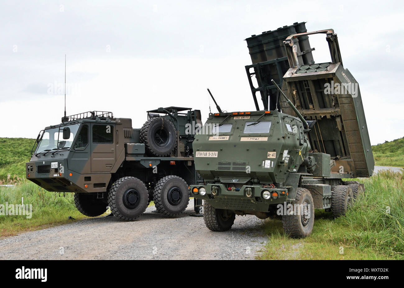La mobilité élevée du système d'artillerie(HIMARS) de l'armée américaine affichée à l'exercice conjoint de l'écran 'ORIENT' 2019 à Kumamoto, Japon le 17 septembre 2019. Credit : AFLO/Alamy Live News Banque D'Images