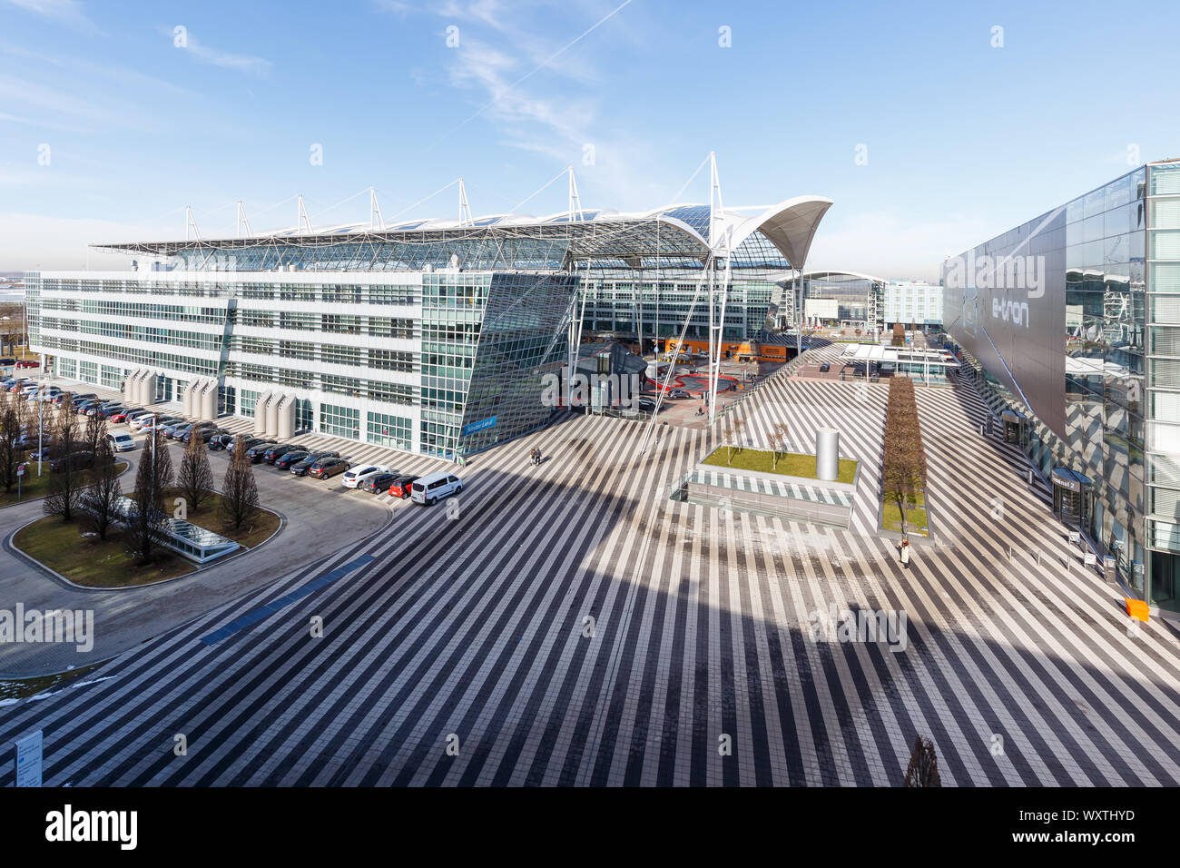 Munich, Allemagne - le 14 février 2019 : l'aéroport de Munich Terminal 2 et MAC Centre à l'aéroport de Munich (MUC) en Allemagne. Banque D'Images