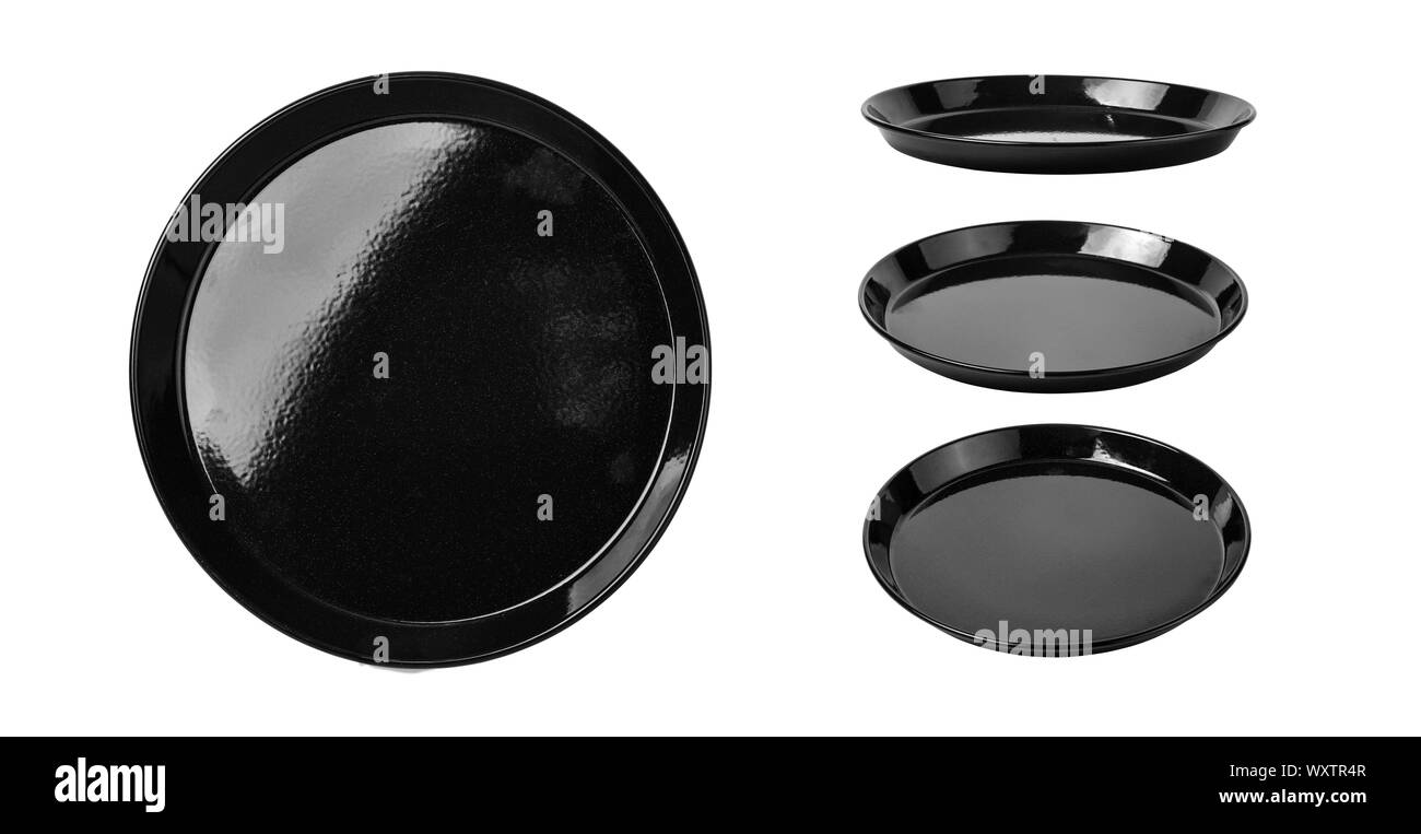 Plaque de cuisson pour pizza vide close up isolated on white Banque D'Images
