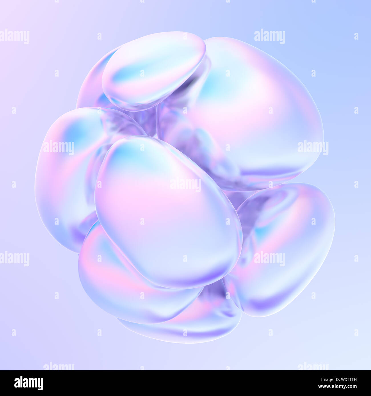 Résumé holographique bulles de liquide. Les formes sur fond irisé holographique. Les formes liquides. Le rendu 3d. Banque D'Images