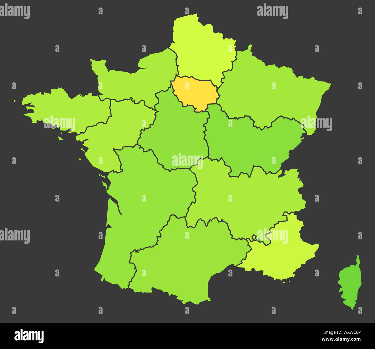 France population carte thermique comme la densité des couleurs illustration Banque D'Images