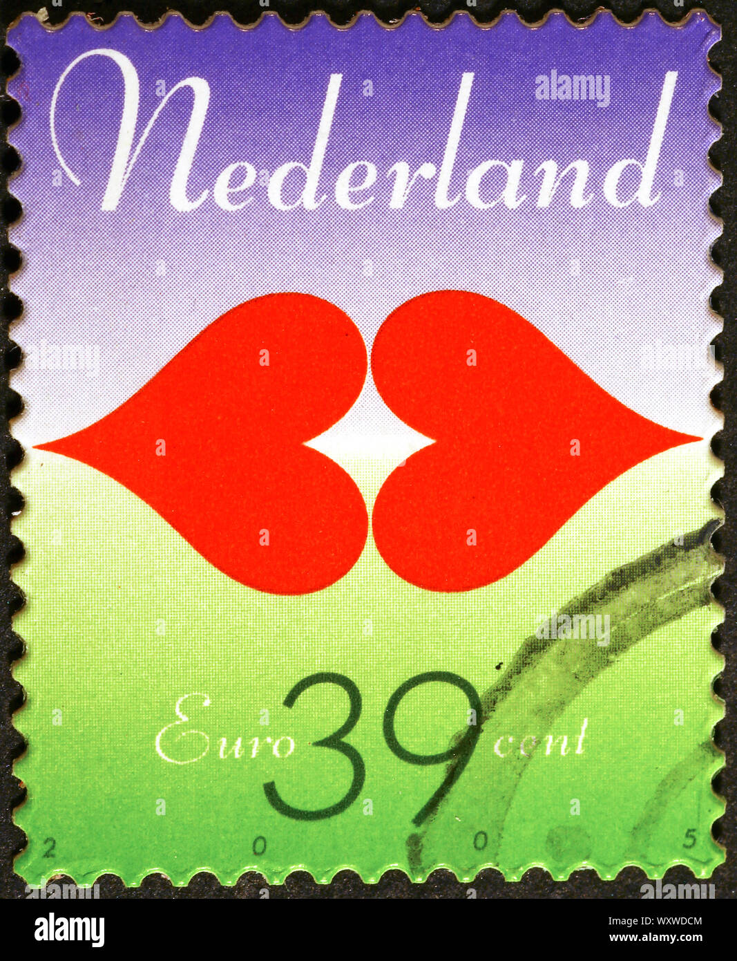 Deux coeurs sur timbre néerlandais Banque D'Images