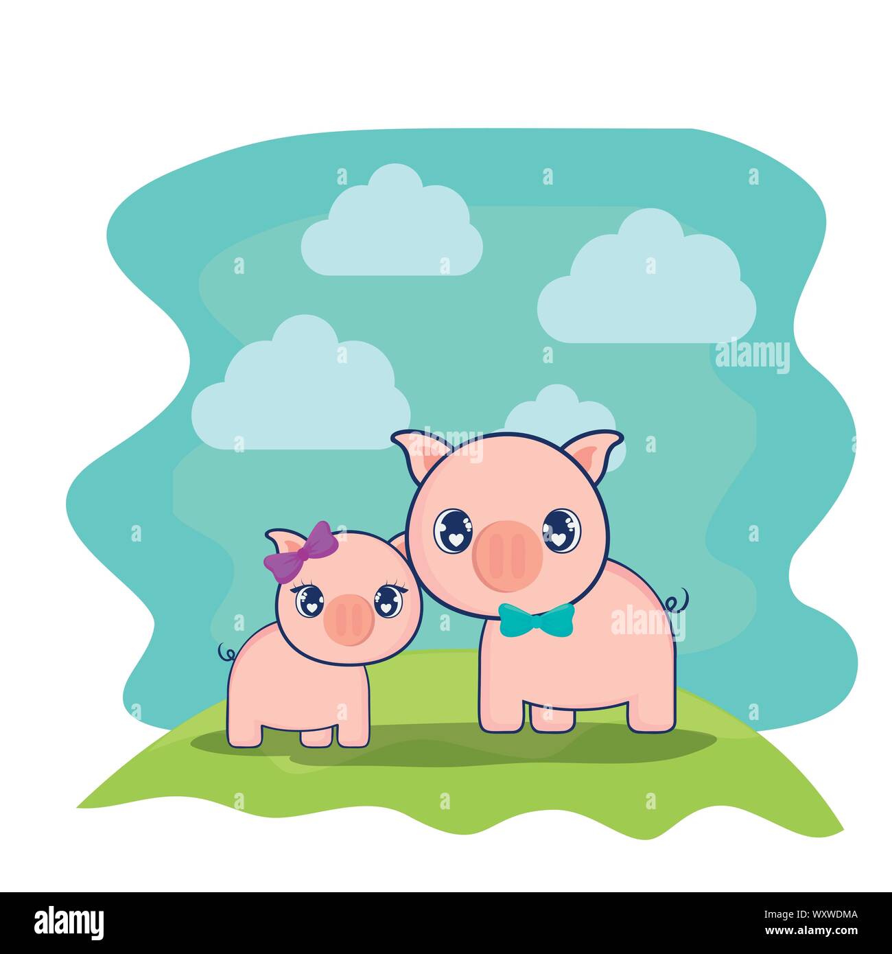 Les porcs cute couple vecteur caractères illustration design Illustration de Vecteur