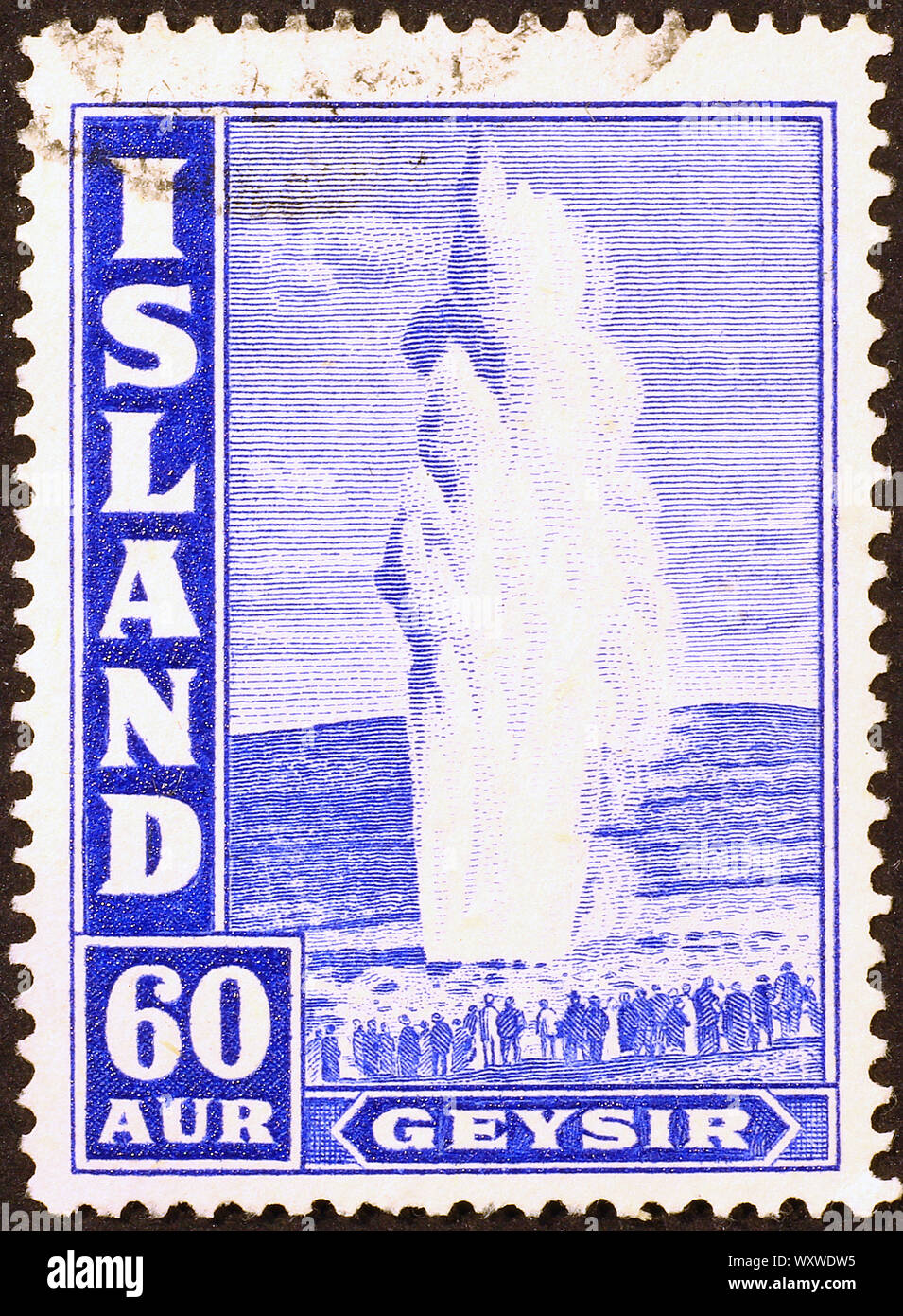 Timbre vintage islandaise avec un geyser Banque D'Images