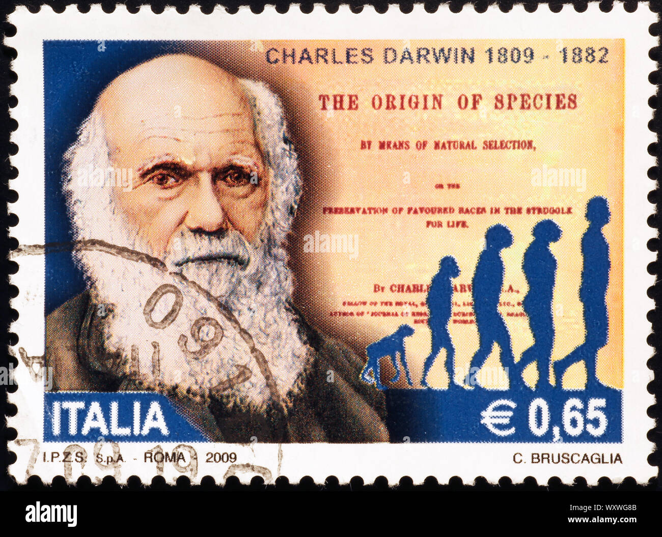 Charles Darwin célébré le timbre-poste italien Banque D'Images
