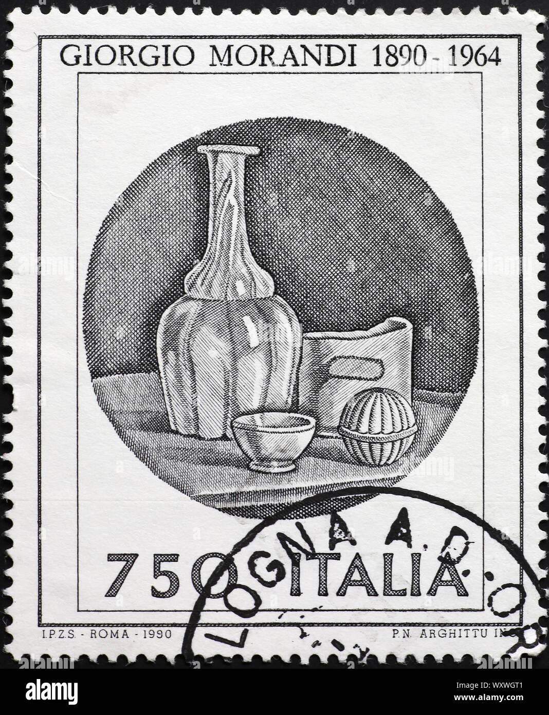 La peinture de Giorgio Morandi sur timbre-poste italien Banque D'Images