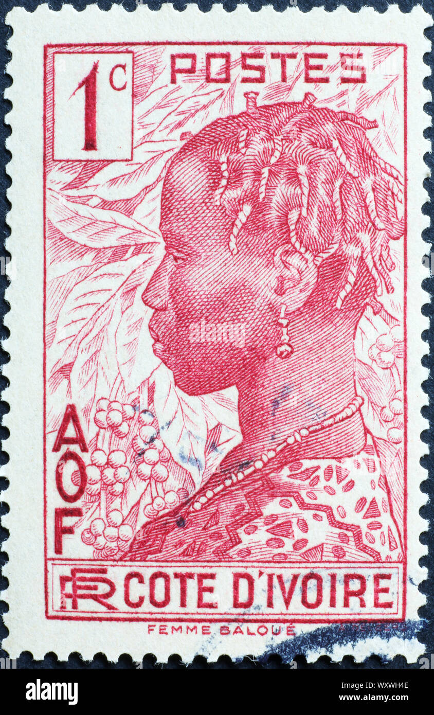 Portrait de femme noire sur old african stamp Banque D'Images