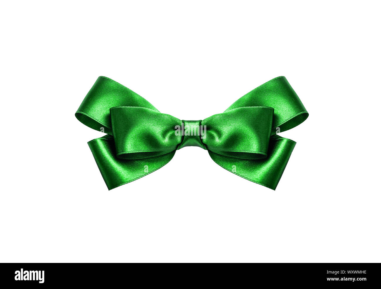 Un ruban vert avec un arc sur un blanc. Banque D'Images