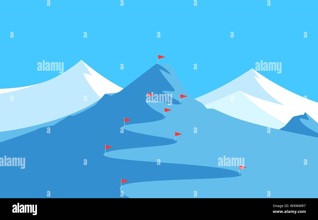 Paysage avec des montagnes pour le ski et Slalom - Bannière avec copie espace en haut, Vector illustration avec panorama alpin pittoresque de pointe pour l'hiver Com Illustration de Vecteur