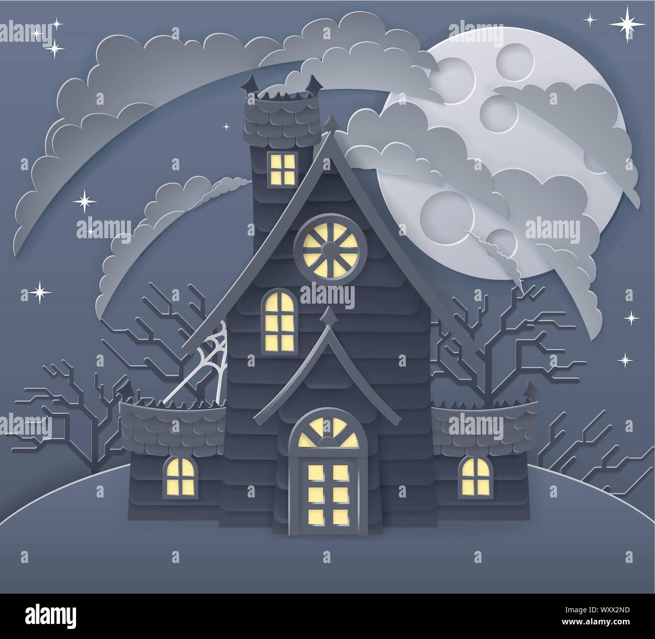 Scène Cartoon Halloween Maison Hantée Illustration de Vecteur