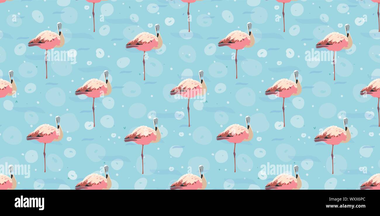 Flamingo lagoon modèle d'été calme. Realistiv flamingo oiseau sur fond texturé dans des tons bleu et rose pastel. Pour la mode, tissu, papier peint, design d'emballage, à l'arrêt. Illustration de Vecteur