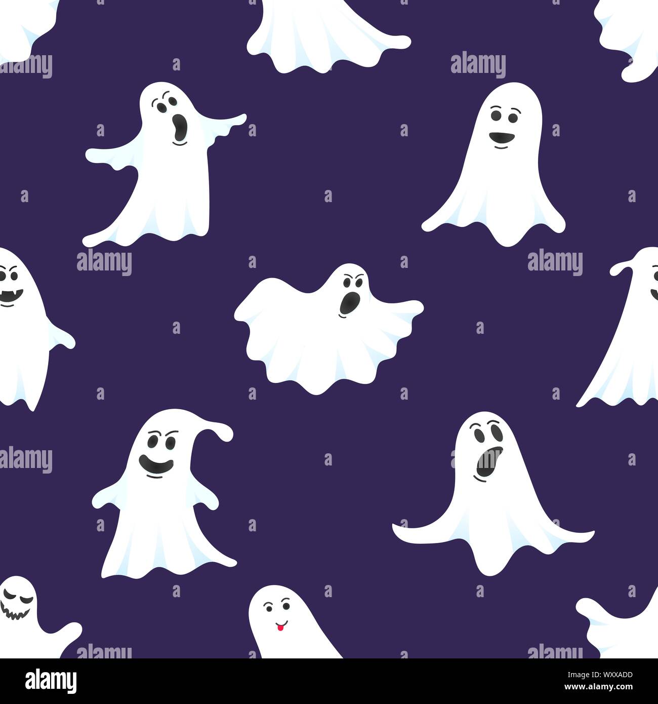 Modèle transparente Halloween avec cartoon style design fantômes vecteur illustration set isolé sur fond sombre. Symboles flyi Spooky Halloween boo Illustration de Vecteur