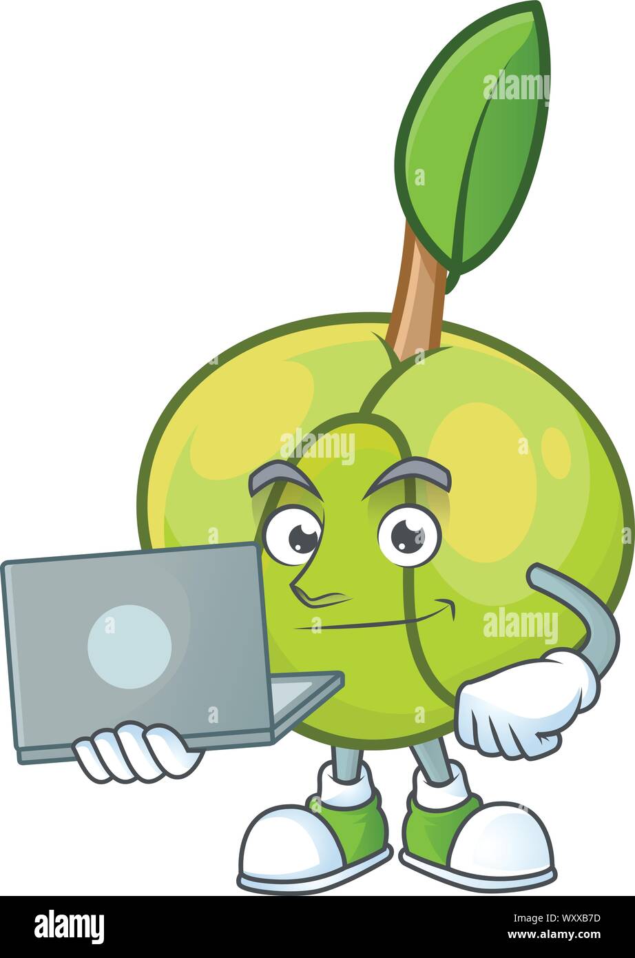 Ordinateur portable Apple avec l'éléphant de fruits en personnage Illustration de Vecteur