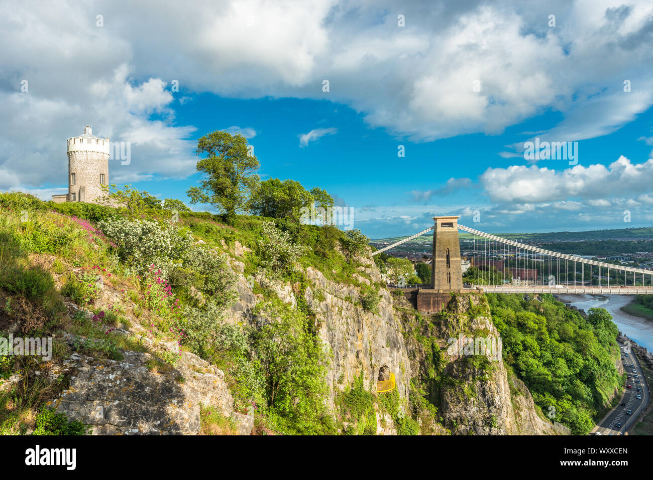 Observatoire de Clifton Clifton Down, à proximité de l'hôtel Clifton Suspension Bridge qui enjambe la rivière Avon, Bristol, Angleterre. Banque D'Images