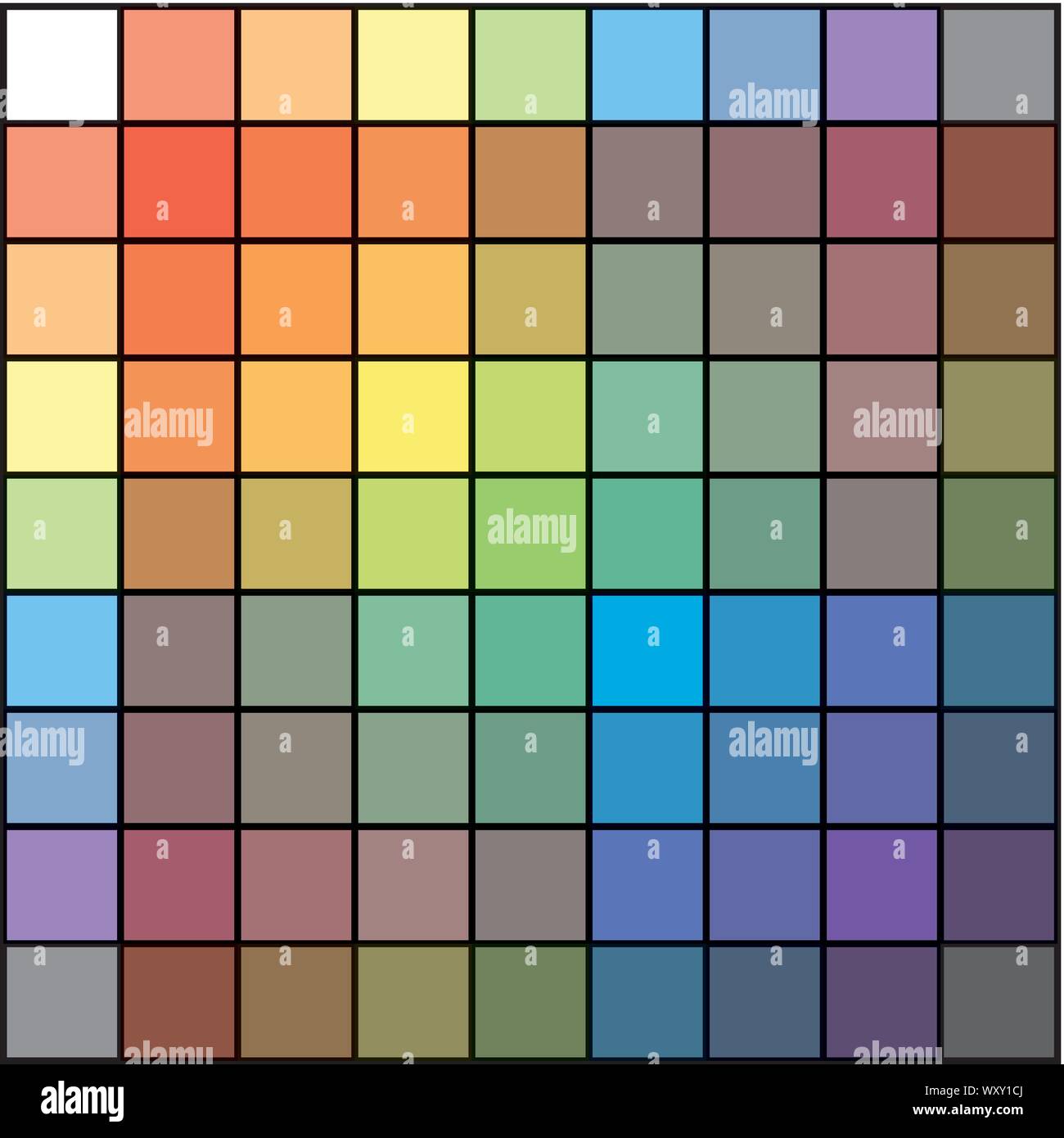 Multicolore Polychrome Versicolor spectrale Grille Arc-en-ciel de 9x9 segments. La palette de couleur harmonique spectrale du peintre. Illustration de Vecteur